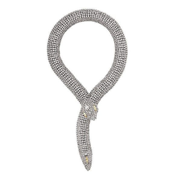 Silver Crystal Snake Serpent Rhinestone Choker Necklace - Picture 6 of 15